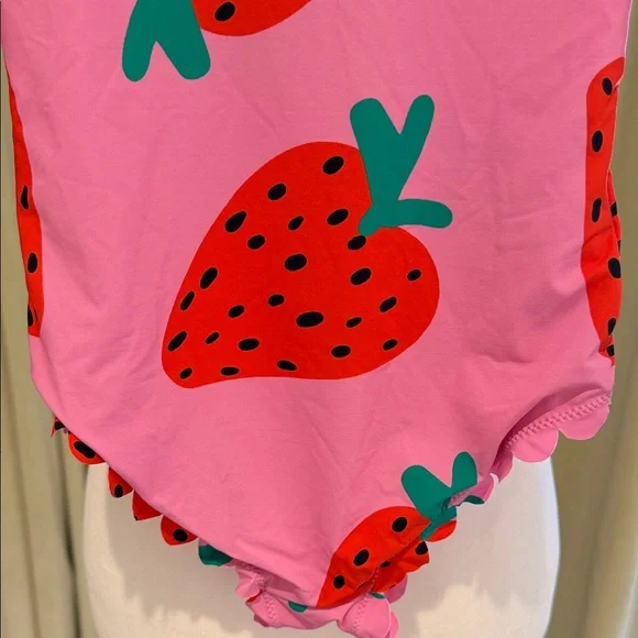 Stella McCartney Kids - Pink Strawberry Print Long Sleeve Swimsuit - Size: 6Y - Picture 8 of 10